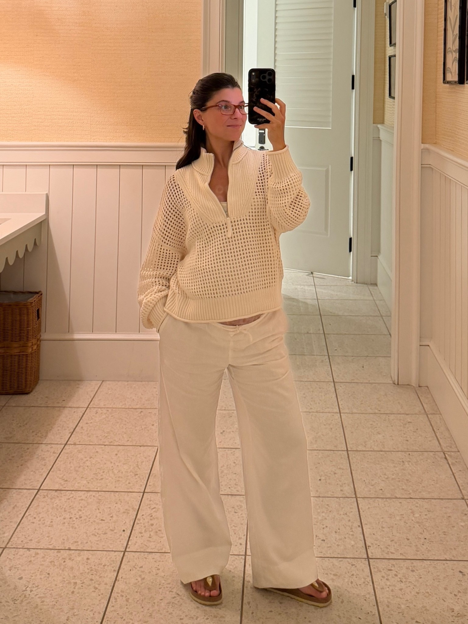 [6/26/26] travel day outfit | tank top is from @Grey Bandit (code is always viv15), half zip is from @Aerie, and pants are @gapstyle. Shoes are @Birkenstock US in color cognac. Glasses are a fav style called the mandi from @eyebuydirect, currently on sale for 30% off orders of $120+