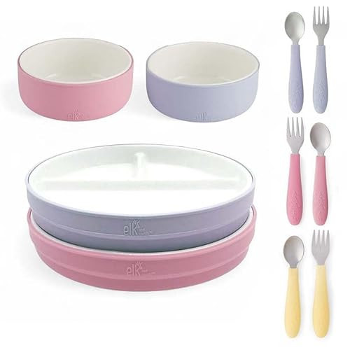Elk and Friends Kids Porcelain Mealtime Bundle | 10 Pcs Dinnerware Set | Plates Bowls & Toddler Utensils | Microwave & Dishwasher Safe | Amazon (US)