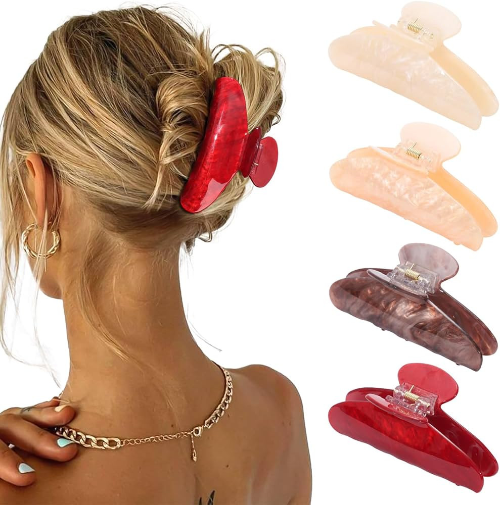 4Pcs Large Acrylic Hair Claw Clips - Strong Hold Thick Hair Banana Barrettes for Women Girls (Hai... | Amazon (US)