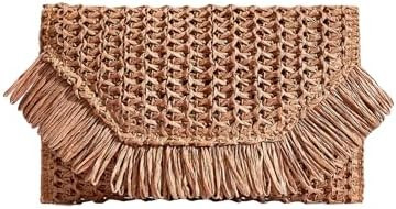 Floerns Women's Woven Straw Envelope Fringe Trim Rattan Beach Clutch Handbag | Amazon (US)