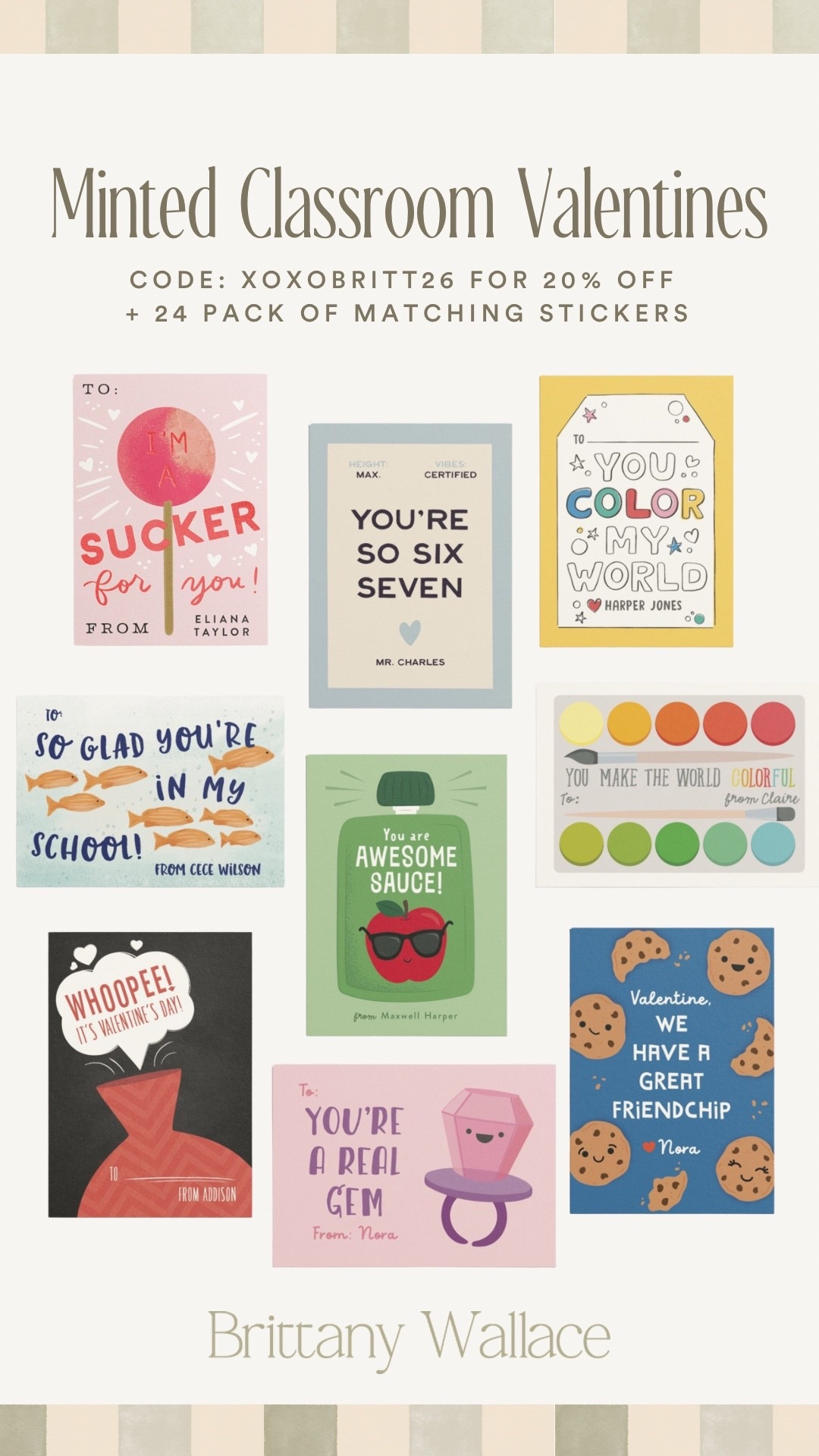 Minted has the cutest classroom valentines cards!! Use my code: XOXOBRITT26 for 20% off + 24 pack of matching stickers 🩵 
valentine’s day cards, kids classroom valentines, v-day

#LTKKids #LTKValentine