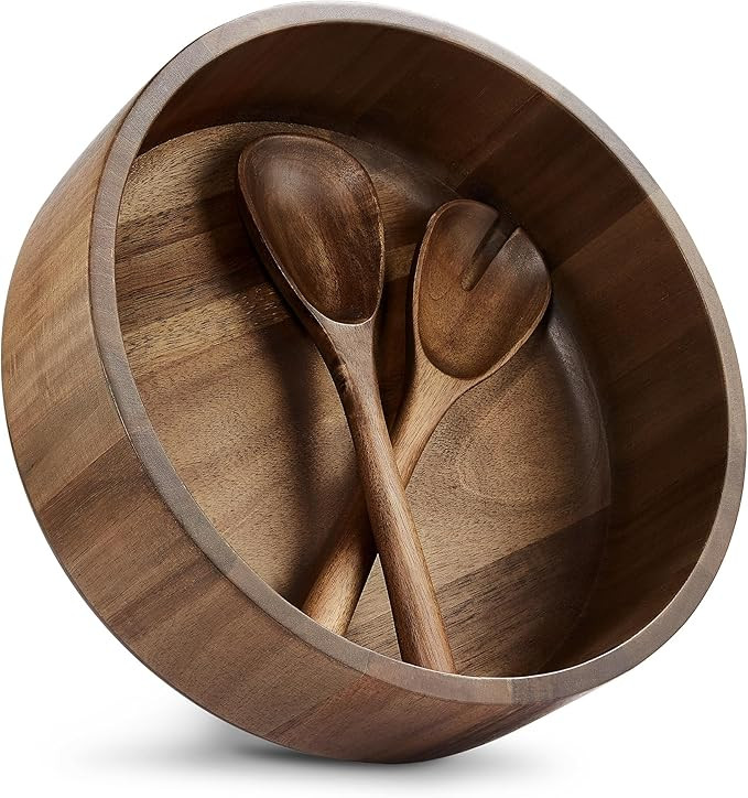 Miusco Large Wooden Salad Bowl with Salad Servers Set, Natural Acacia Wooden Fruit Bowl, 12 Inch,... | Amazon (US)
