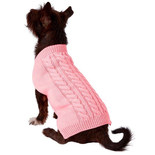 Frisco Dog & Cat Cable Knitted Sweater, Light Pink, Medium | Chewy.com