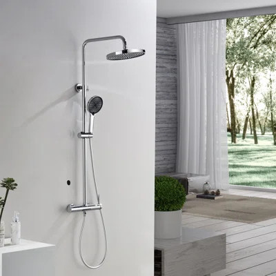 10" Wall Mounted Solid Brass Rainfall Complete Shower System With Hand Shower | Wayfair North America