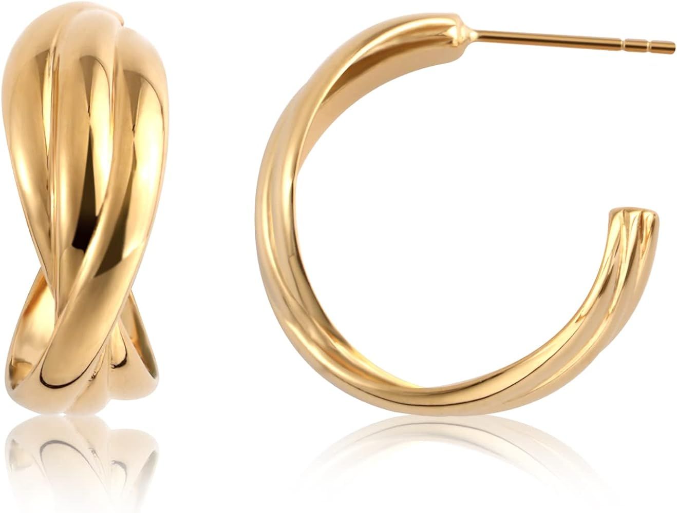 18K Gold Plated Hoop Earrings for Women | Chunky Open Hoops | Twisted Huggie Hoop Earrings | Amazon (US)