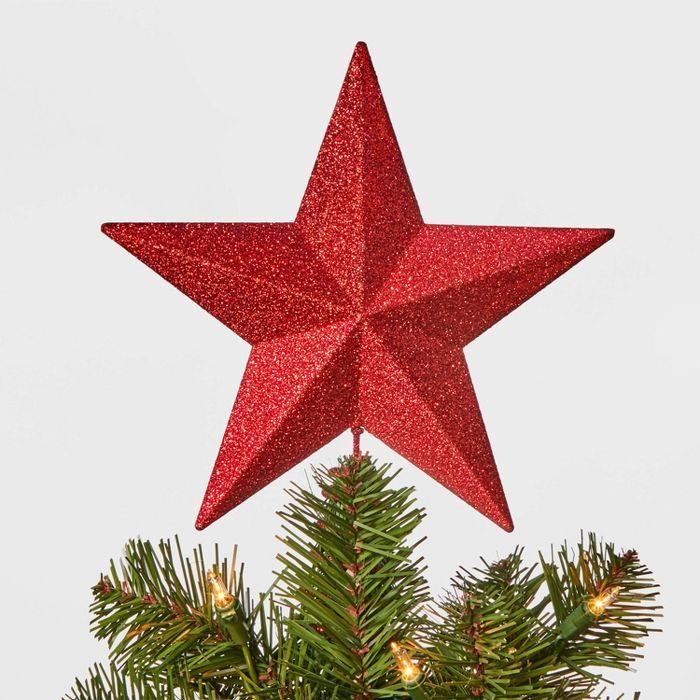 8.5in Unlit Glitter Star Tree Topper Red - Wondershop™ | Target