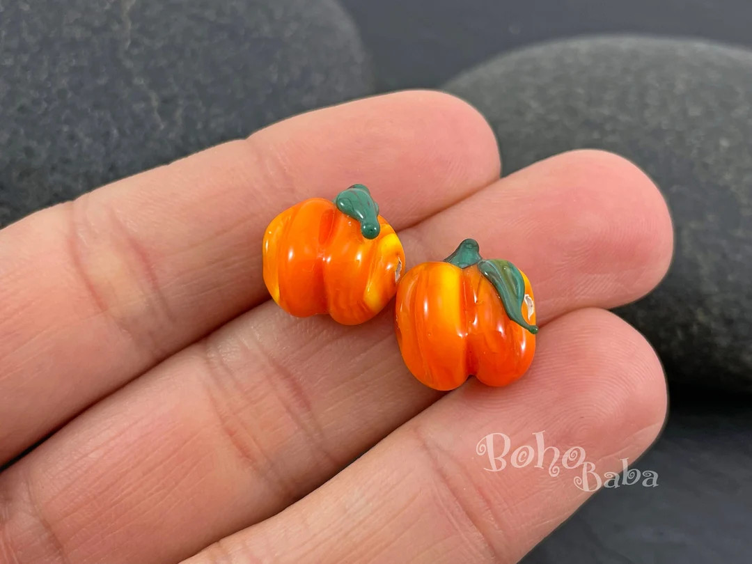 Lampworked Pumpkin Bead, Handmade Murano Glass Pumpkin Charm, 1pc - Etsy | Etsy (US)