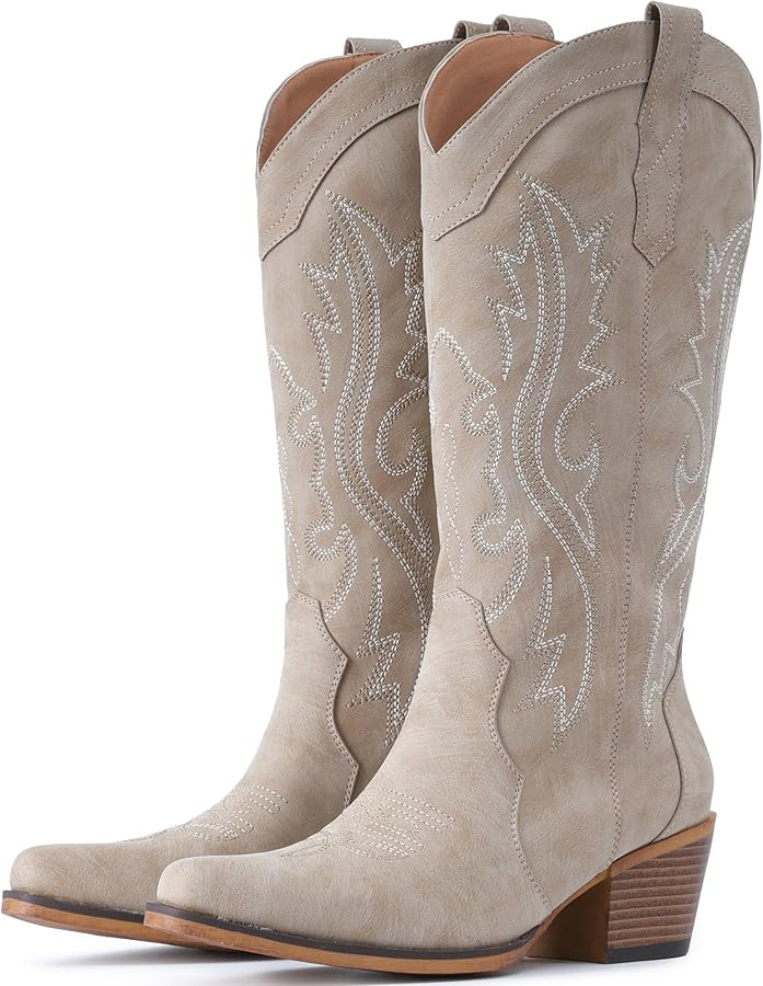 IUV Cowboy Boots For Women Western Cowgirl Boots with Chunky Heel Mid Calf Snip Toe Ideal for low... | Amazon (US)