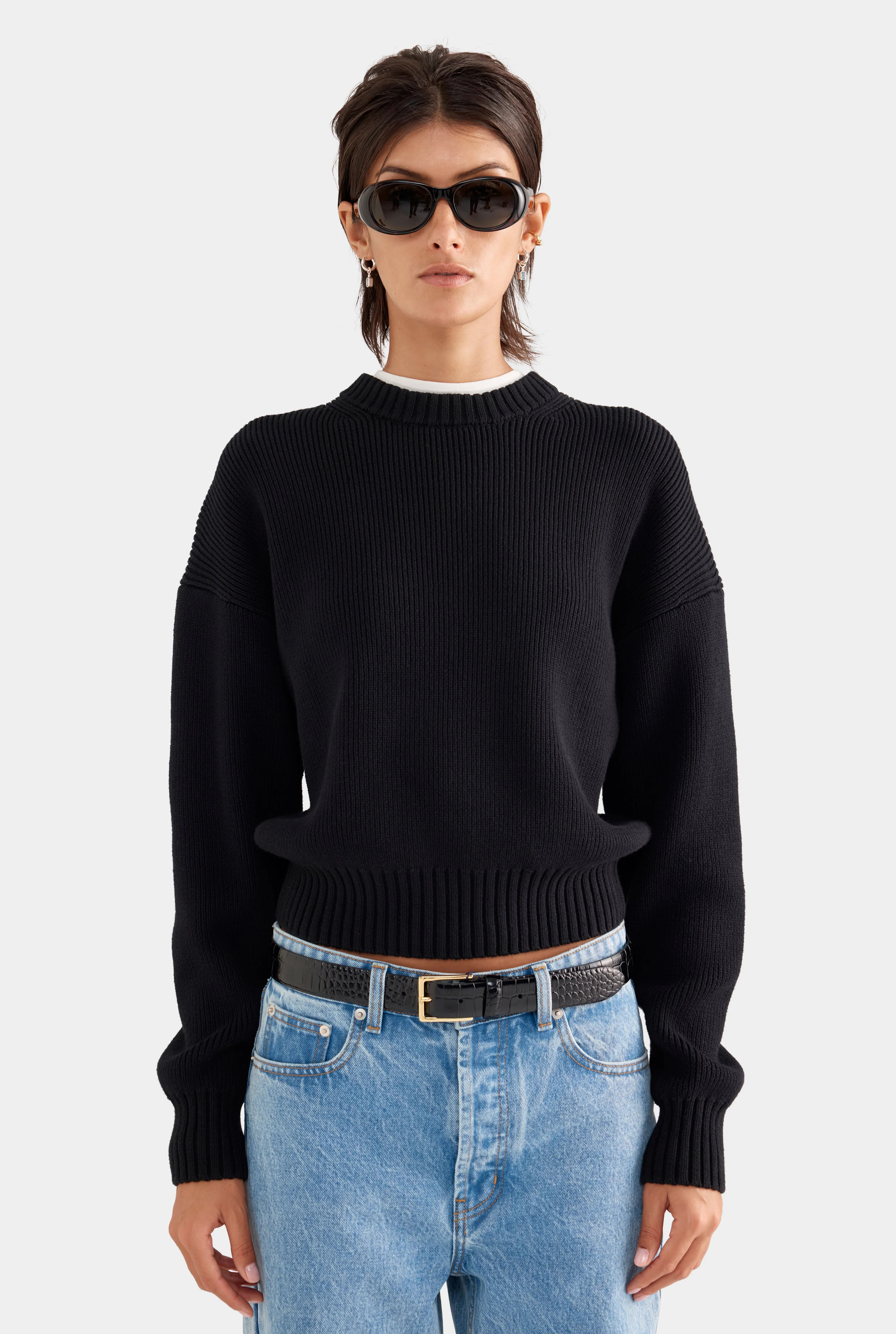 Womens Cotton Knit Sweater in Black | Venroy | Venroy AU