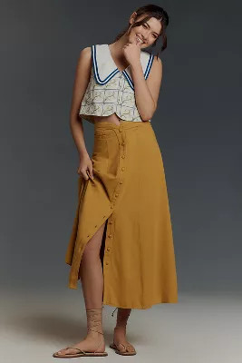 Maeve High-Waisted Button-Front Maxi Skirt | Anthropologie (US)