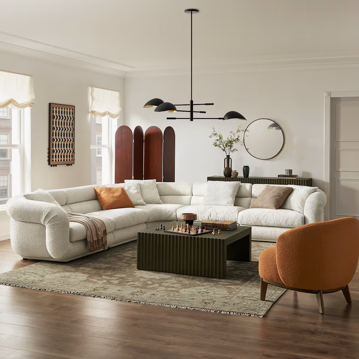 Spill-Resistant L-Shape Sectional Sofa in Cream by Castlery, Tri-Tone Boucle, Oversized Armrests | Castlery US