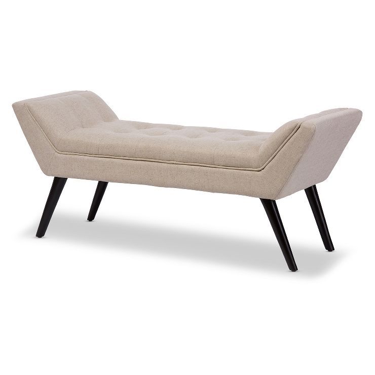 Tamblin Mid-Century Modern Retro Linen Fabric Upholstered Grid - Tufting 50" Bench - Beige - Baxt... | Target
