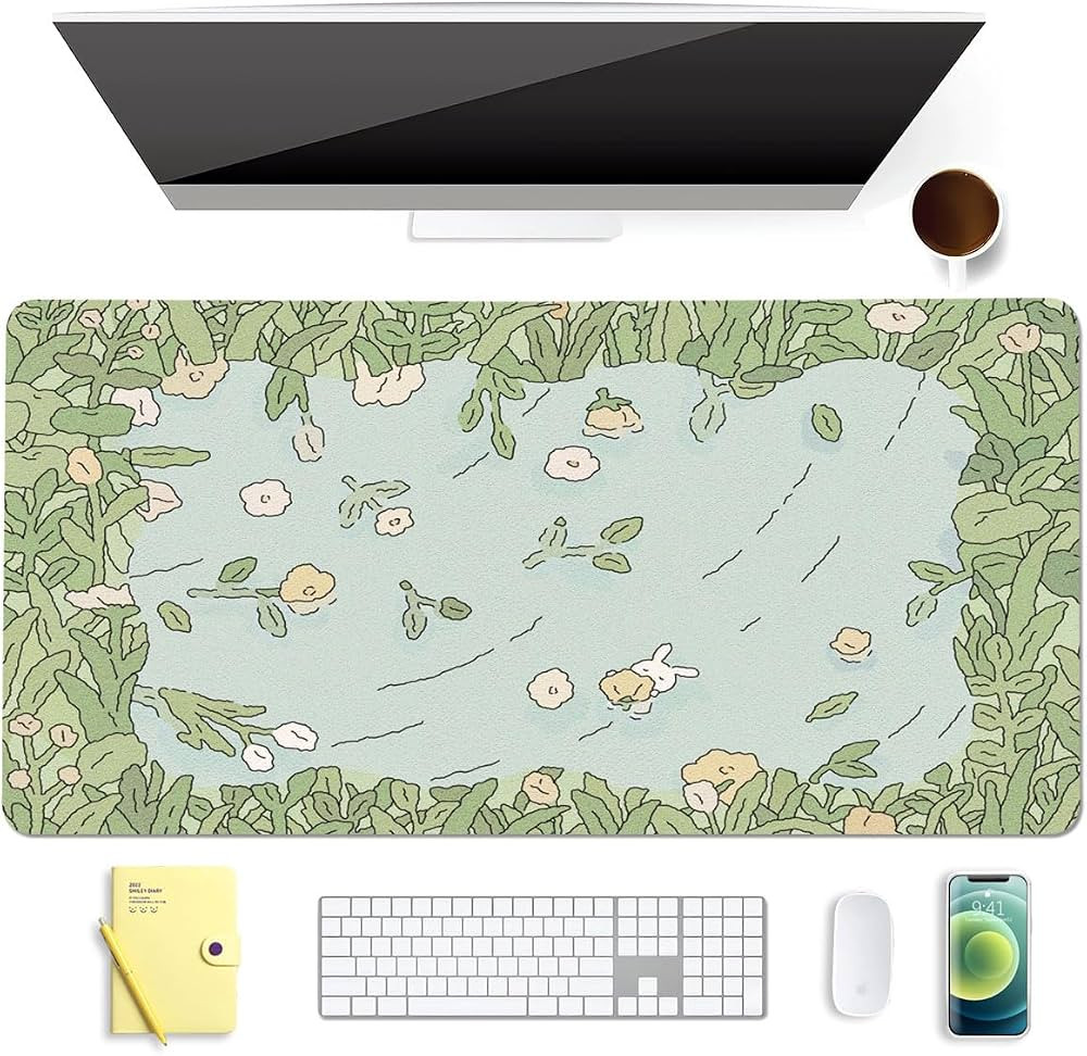 Cute Bunny Green Extended Gaming Keyboard Mouse Pad, Non-Slip Leather Home Office Desk Mat Protec... | Amazon (US)