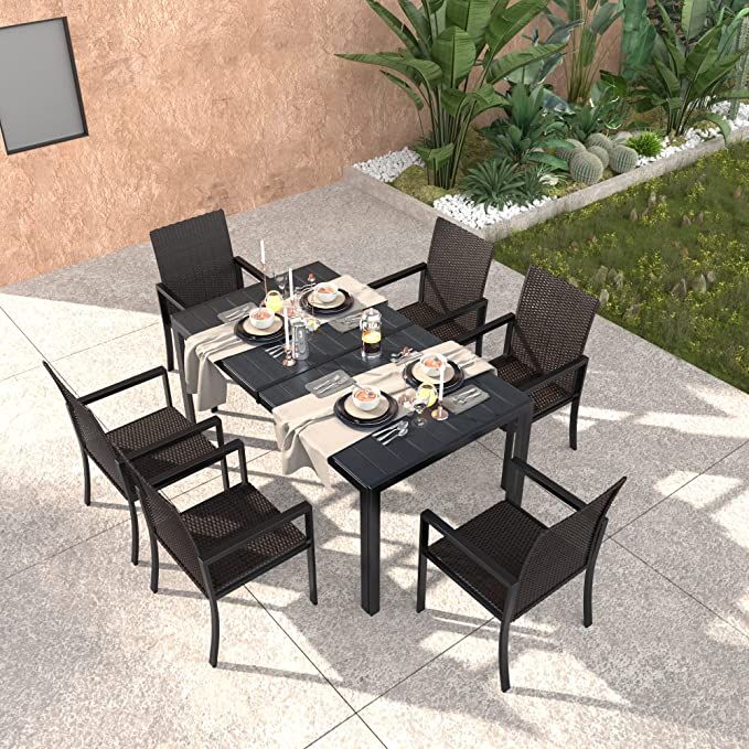 VICLLAX 7-Piece Patio Furniture Set, Patio Dining Set Include Reclangle Metal Patio Table and Wic... | Amazon (US)