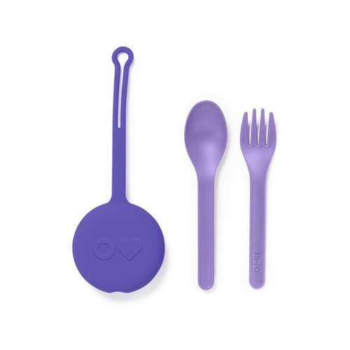 Omie OmieBox Kids Utensils Set with Case - 2 Piece Plastic, Reusable Fork and Spoon Silverware with Pod for Kids (Lilac) | Amazon (US)
