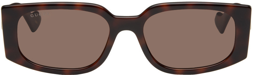 Gucci Tortoiseshell Rectangular Sunglasses | SSENSE