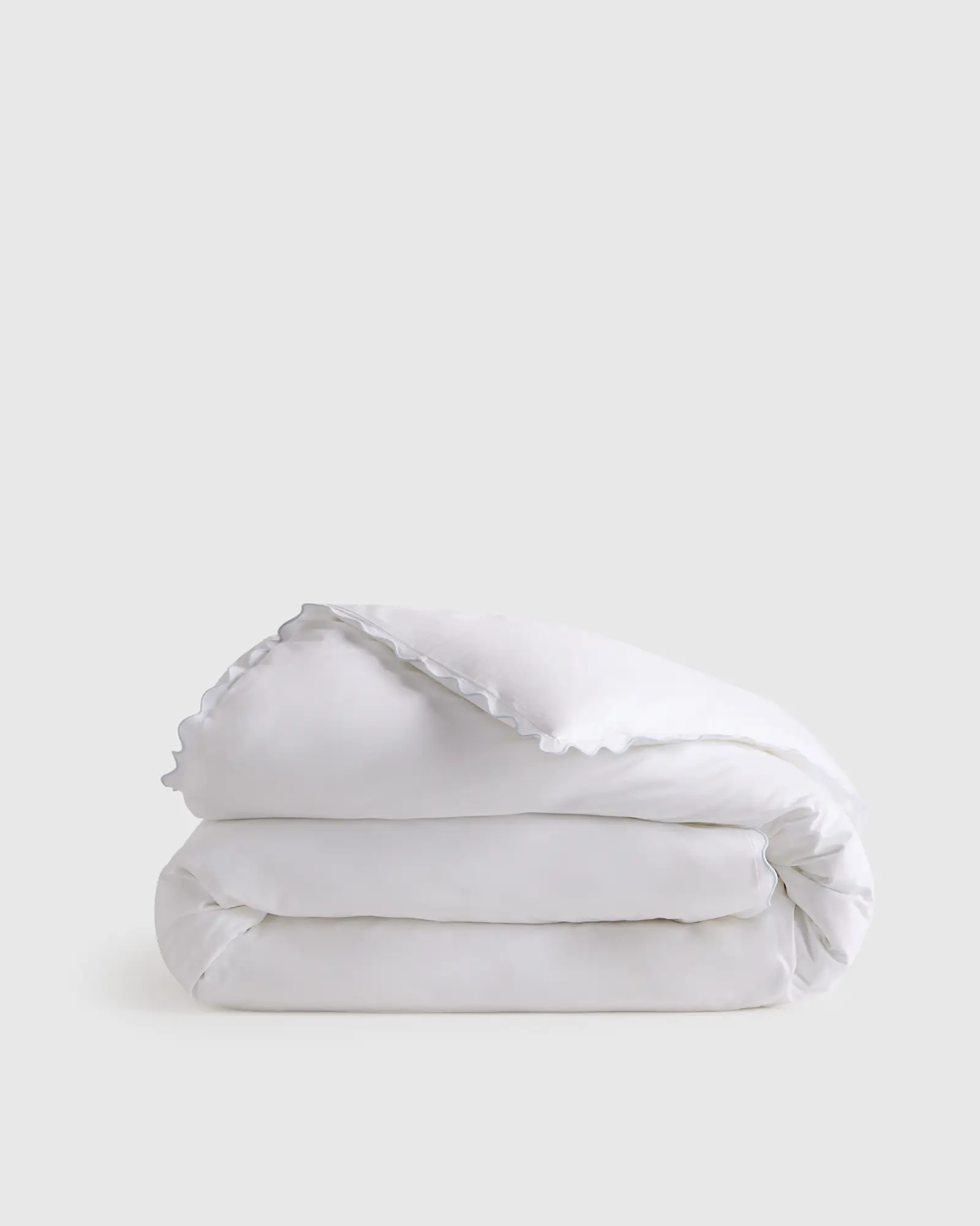Wave Scallop Organic Percale Duvet Cover in White/Mist | Quince