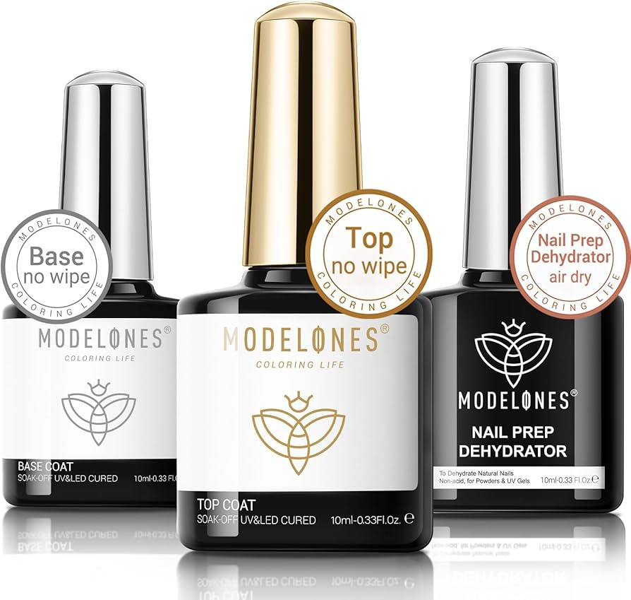 modelones Upgrade Nail Dehydrator with Gel Top and Base Coat Set No Wipe Diamond Shiny Top Coat N... | Amazon (US)