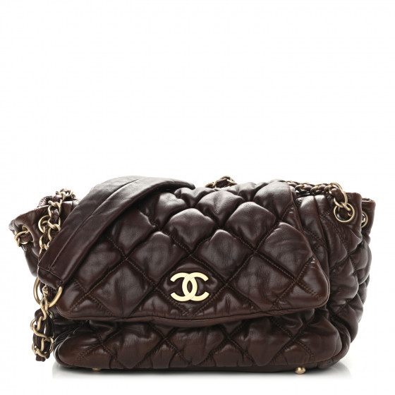 CHANEL Lambskin Bubble Quilt Accordion Flap Dark Brown | Fashionphile