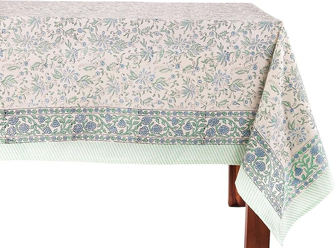 ATOSII Aster Blue 100% Cotton Rectangle Boho Fall Tablecloth, Handblock Floral Table Cloth Linen ... | Amazon (US)
