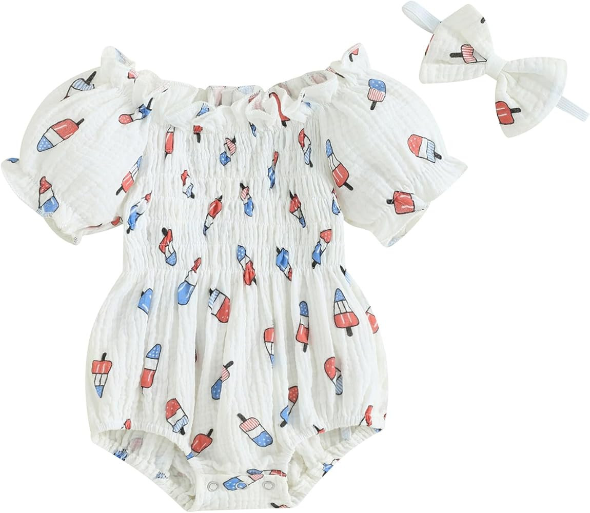 Baby Girl 4th Of July Outfit Bubble Short Sleeve Fourth Of July Romper Newborn Independence Day S... | Amazon (US)