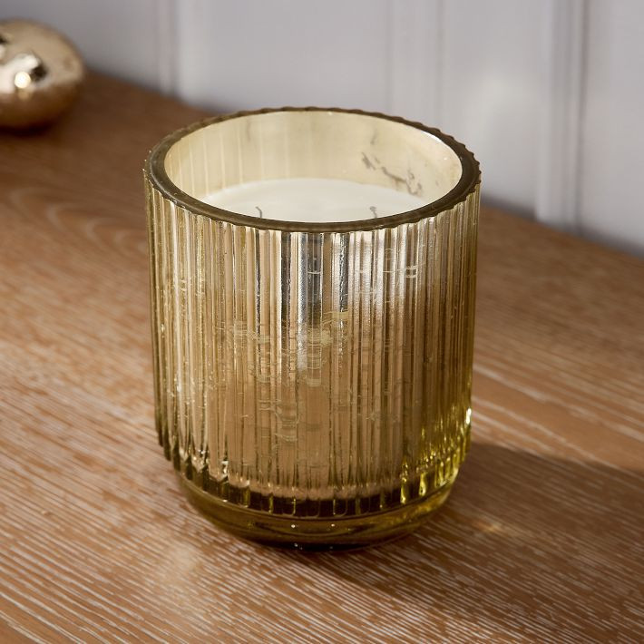 Mercury Glass Fluted Candles - Balsam &amp; Cedar | West Elm (US)