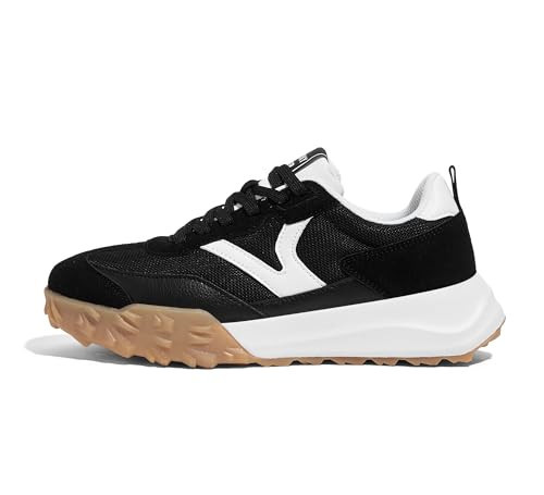 LUCKY STEP Women's Platform Tennis Walking Shoe Retro Chunky Casual Breathable Durable Deluxe Fashion Skate Sneaker(Black,6.5) | Amazon (US)
