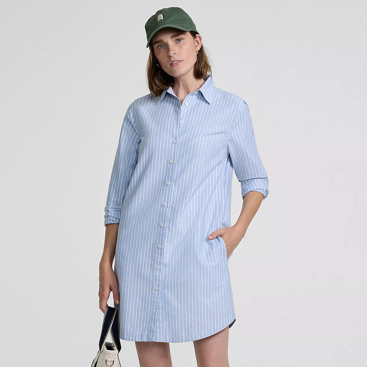 Women's Oxford Long Sleeve Button Front Shirt Dress | Lands' End (US)
