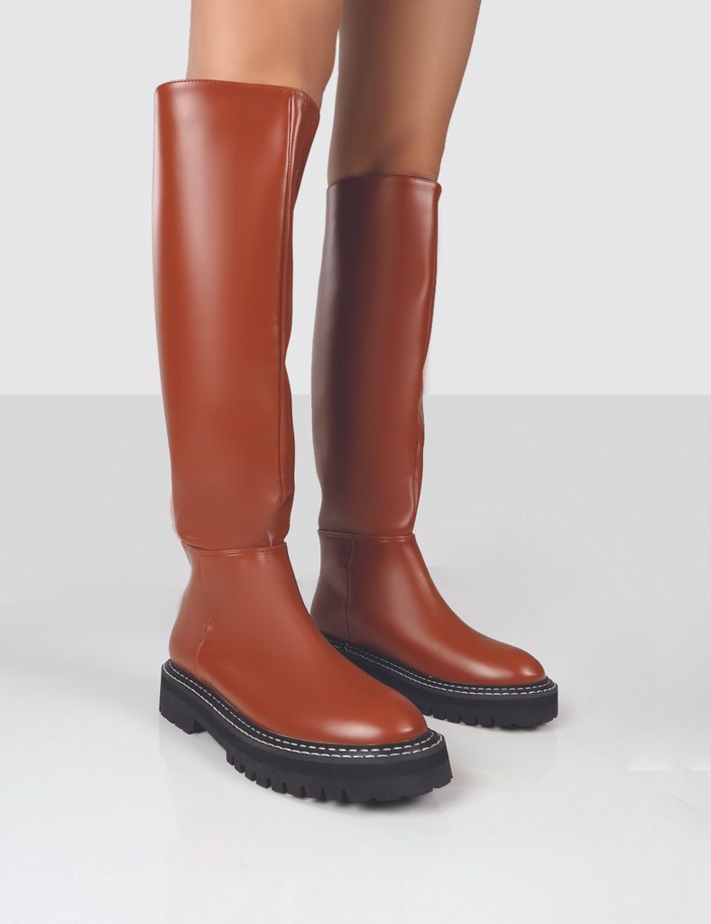 Dana Tan Pu Knee High Boots | Public Desire