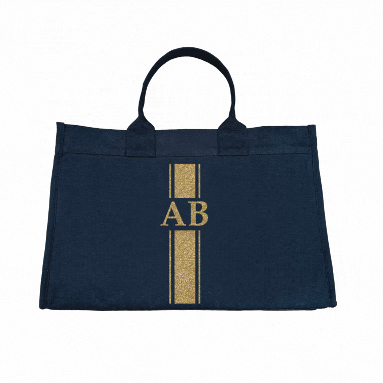 NEW! Anywhere Bag with Trolley Sleeve in Navy MONOGRAM STRIPE | Quilted Koala