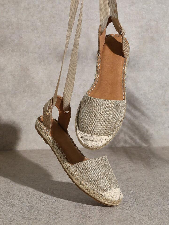SHUZIA Vacation Casual Minimalist Espadrille Legwrap Flat Sandals Mother's Day Present | SHEIN