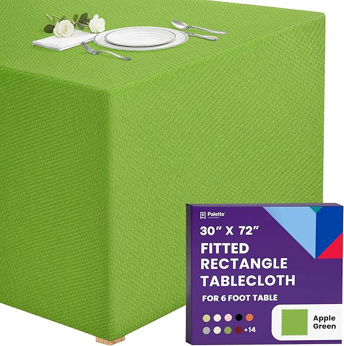 Gee Di Moda Fitted Tablecloth - 72 x 30 Inch Apple Green Floor-Length Fitted Table Cloth for 6 Fo... | Amazon (US)