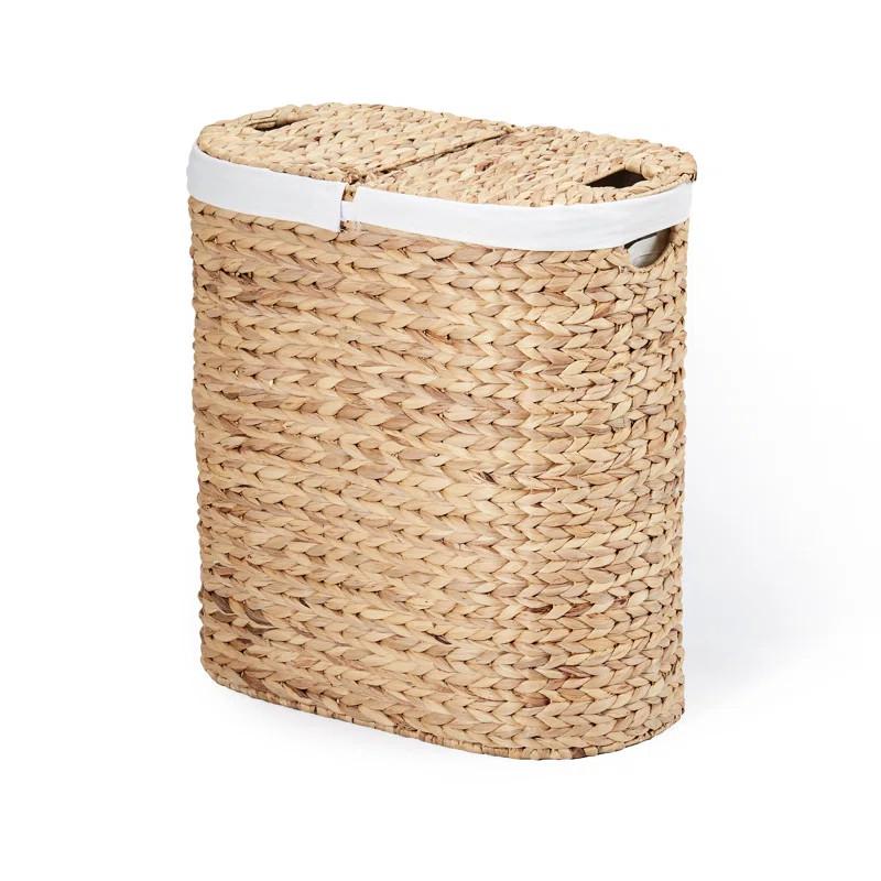 Sustainable Handwoven Double Lidded Oval Hamper Sorter, Water Hyacinth | Wayfair North America