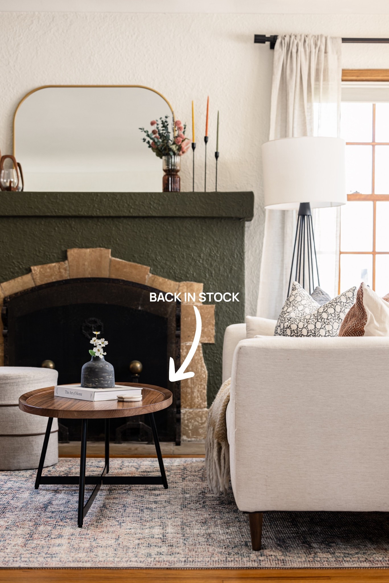 This best selling wood coffee table is back in stock! Shown is the walnut finish with a black steel base. My clients love this table so much that I’ve used in two different projects! Shown in the living room of our Ewing Tudor project. 

#LTKSaleAlert #LTKFindsUnder100 #LTKHome