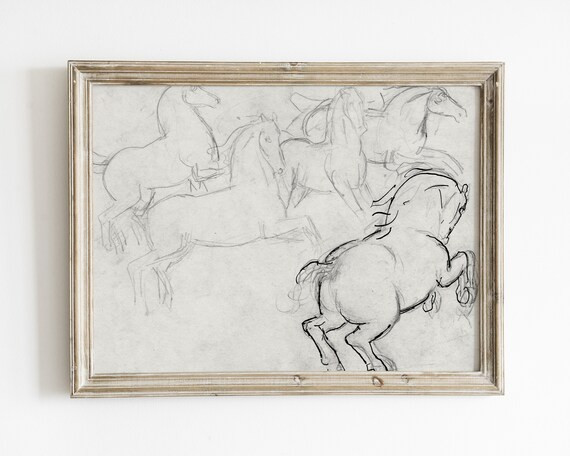 Minimalist wall art, abstract horse print, vintage line drawing, minimal print, horse sketch art,... | Etsy (US)