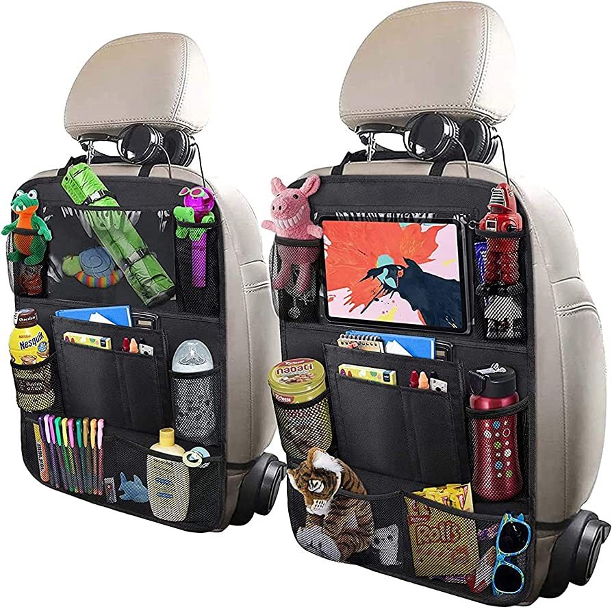 Car Backseat Organizer with 10" Table Holder, 9 Storage Pockets Seat Back Protectors Kick Mats fo... | Amazon (US)