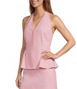 Antonio Melani Danielle Stretch Button Front Sleeveless Halter V-Neckline Peplum Vest | Dillard's | Dillard's