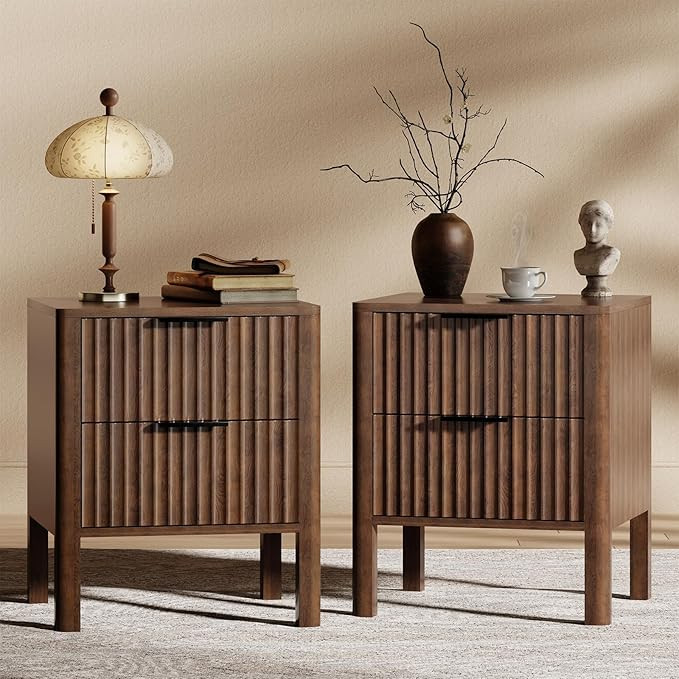 MODNEST 18" Fluted Nightstands Set of 2, Bed Side Tables with Drawers for Bedroom Mid Century Mod... | Amazon (US)