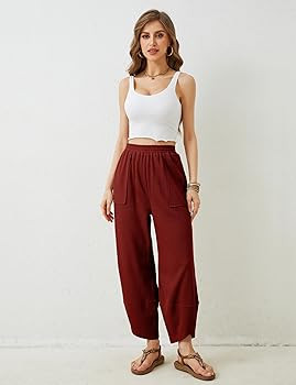Springrain Womens Baggy Wide Leg Pants Cotton Elastic Waisted Loose Palazzo Harem Pants with Pock... | Amazon (US)