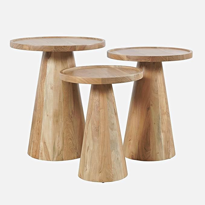 Jofran Knox Mid-Century Modern Solid Hardwood Pedestal Round Accent End Nesting Tables - Set of 3... | Amazon (US)