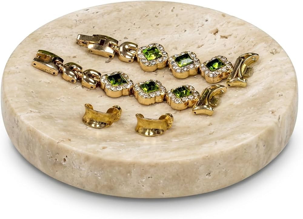 HAMAKAWA Natural Travertine Marble Soap Dish, Beige Round Jewelry Dish 4.5 inch / 11.5cm, Limesto... | Amazon (CA)
