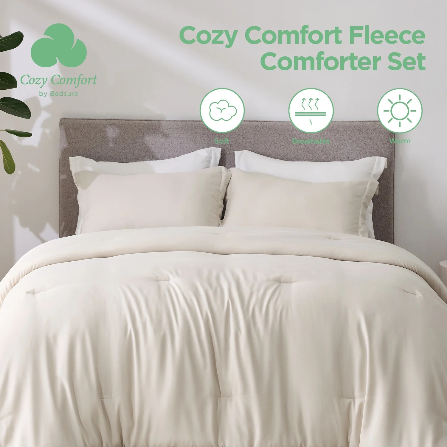 Cozy Comfort Beige Comforter Set, 3 Pieces Prewashed Bed Comforter for All Seasons, 1 Lightweight... | Walmart (US)
