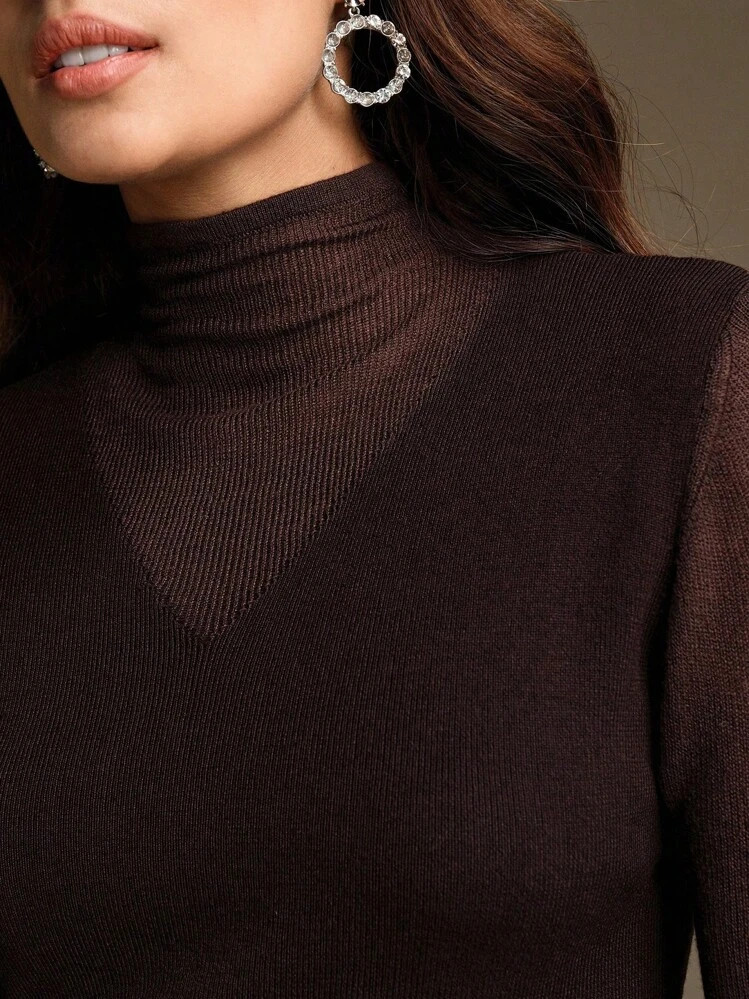 Anewsta Elegant V-Neck Solid Color Knitted Slim Fit Stand Collar Sweater For Women, Autumn/Winter | SHEIN