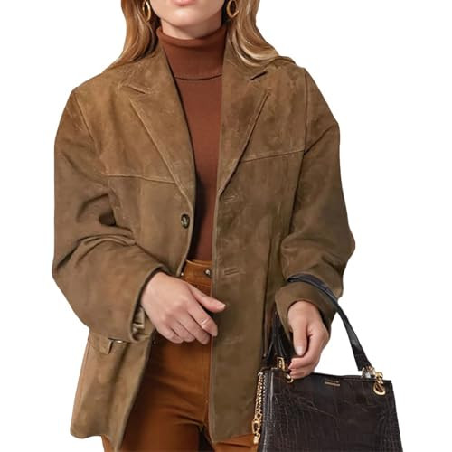 Womens Faux Suede Blazer Jacket Lapel Button Down Suede Suit Jacket with Pockets | Amazon (US)