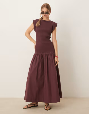 ASOS DESIGN high neck shirred maxi dress with dropped waist in deep grape | ASOS | ASOS (Global)