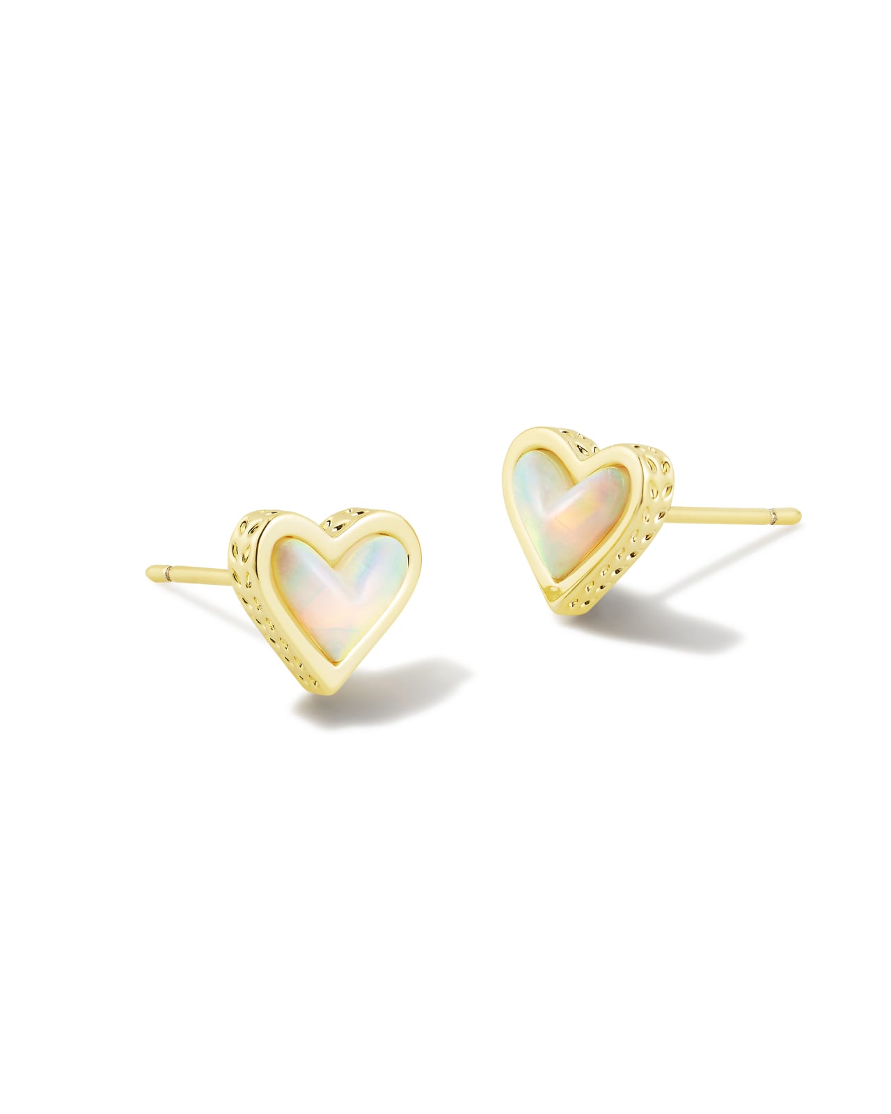 Framed Ari Heart Gold Stud Earrings in White Opalescent Resin | Kendra Scott
