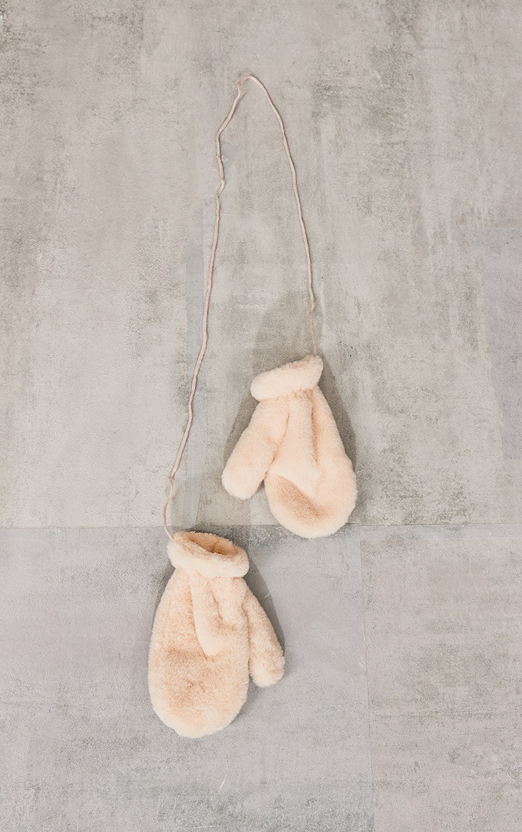 Cream Soft Faux Fur Attached Mittens | PrettyLittleThing US