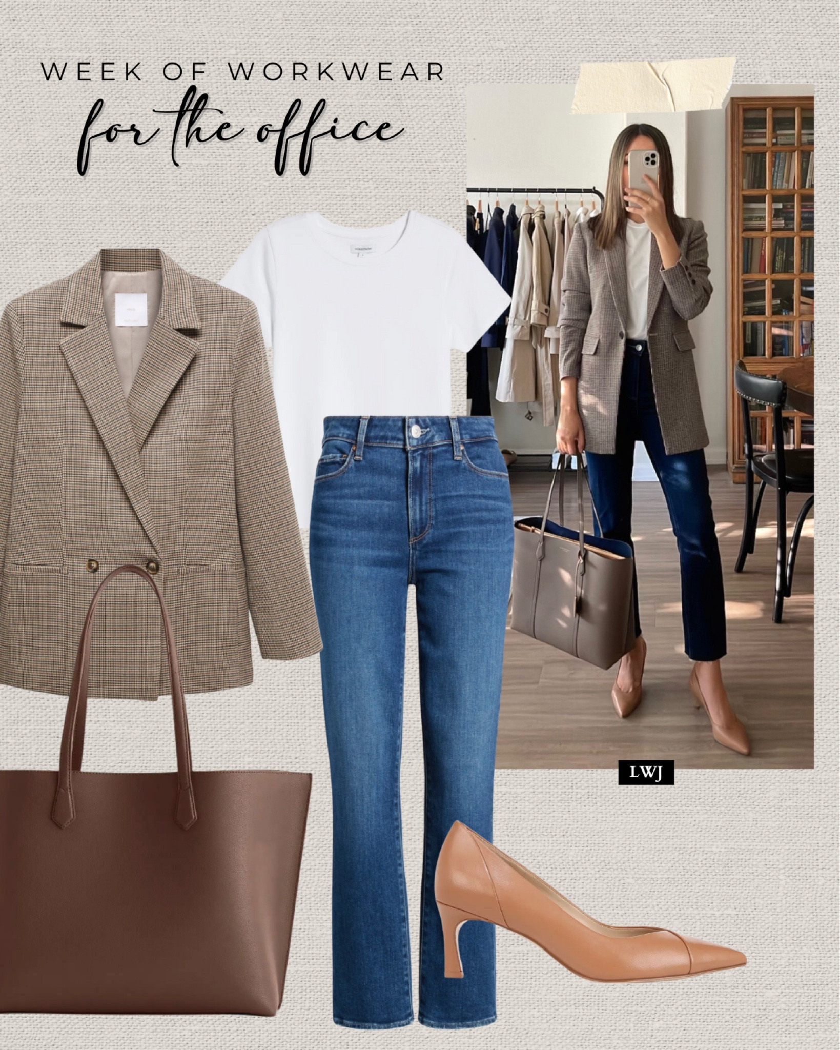 Week of workwear: for the office 

Workwear / office outfit / blazer / tee / jeans / tote bag/ heels / mango / Paige / quince / Nordstrom / fall work outfit 

#LTKStyleTip #LTKWorkwear