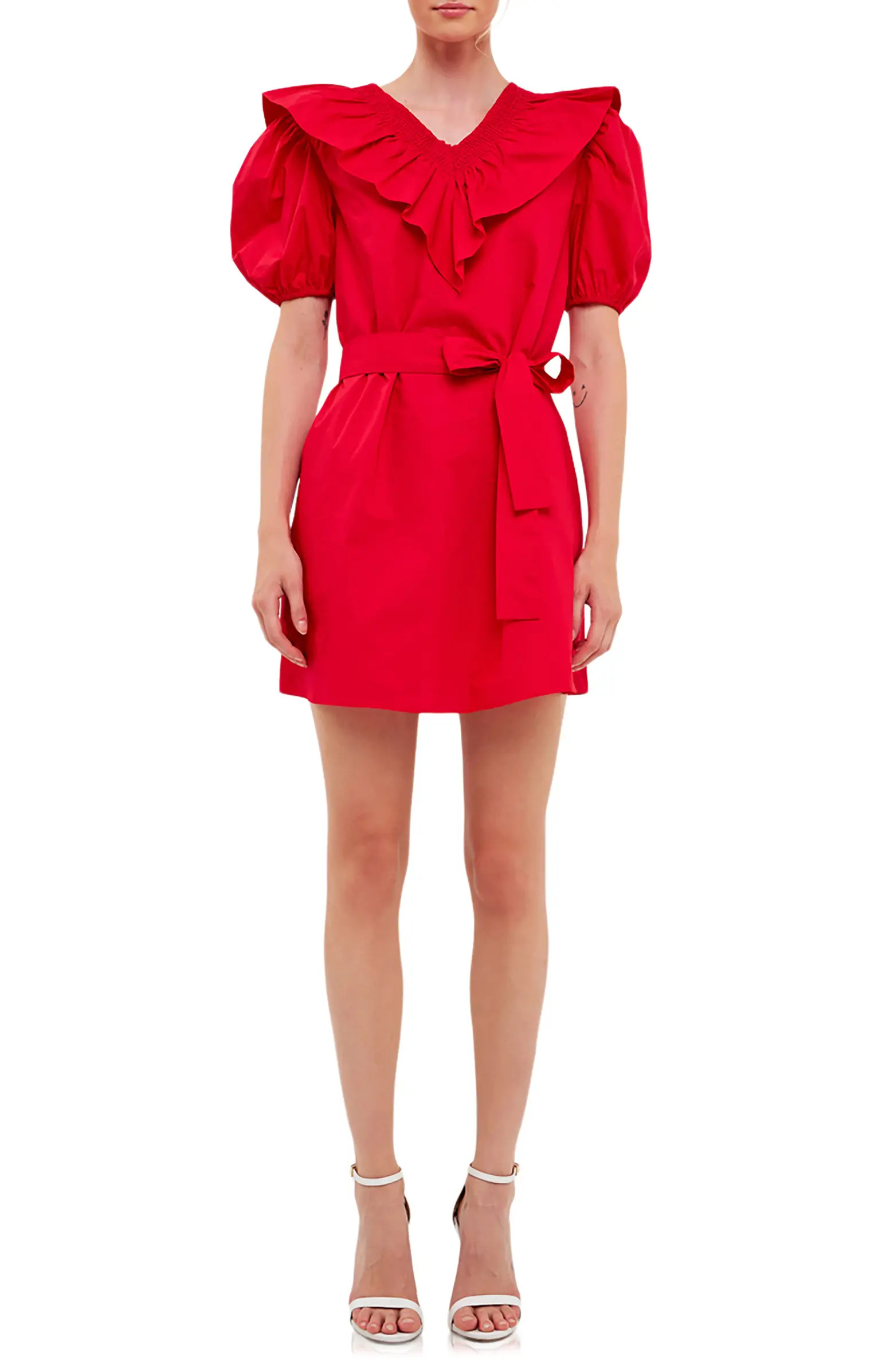 Smocked Ruffle Puff Sleeve Cotton Minidress | Nordstrom