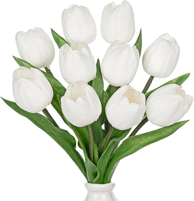 DILATATA 10 Pcs White Tulips Artificial Flowers Large Tulips Head Real Touch Fake Tulips Fake Flo... | Amazon (US)
